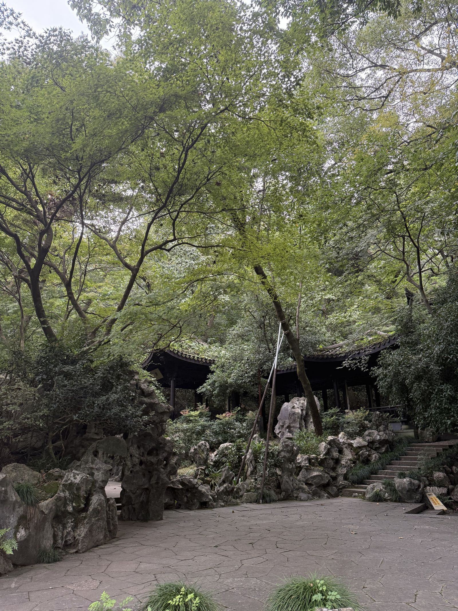 村口的假山与黑瓦白墙